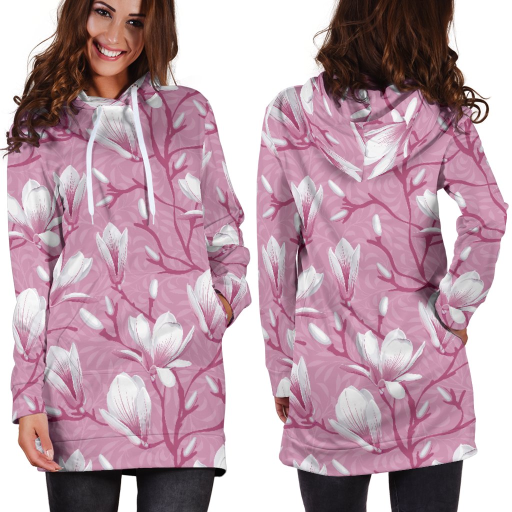 Magnolia Pattern Print Design MAG05 Women Hoodie Dress