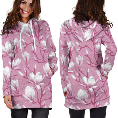 Magnolia Pattern Print Design MAG05 Women Hoodie Dress