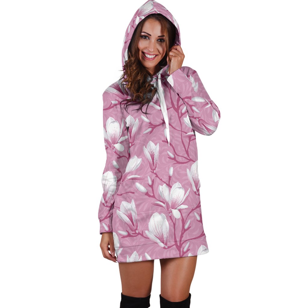 Magnolia Pattern Print Design MAG05 Women Hoodie Dress