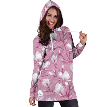 Magnolia Pattern Print Design MAG05 Women Hoodie Dress