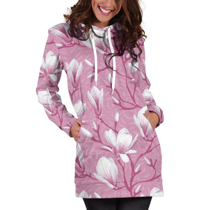 Magnolia Pattern Print Design MAG05 Women Hoodie Dress