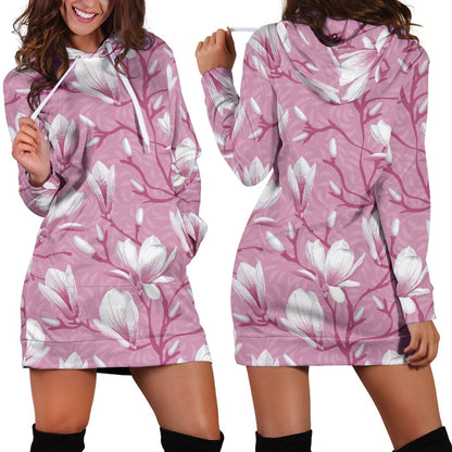 Magnolia Pattern Print Design MAG05 Women Hoodie Dress