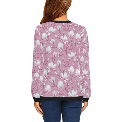 Magnolia Pattern Print Design MAG05 Women Long Sleeve Sweatshirt-JorJune