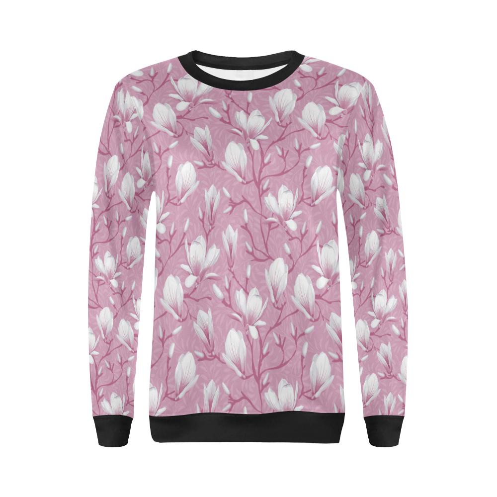 Magnolia Pattern Print Design MAG05 Women Long Sleeve Sweatshirt-JorJune