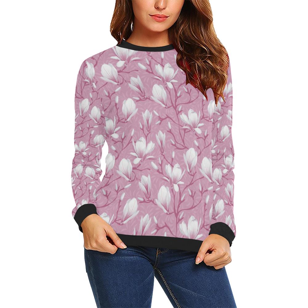Magnolia Pattern Print Design MAG05 Women Long Sleeve Sweatshirt-JorJune