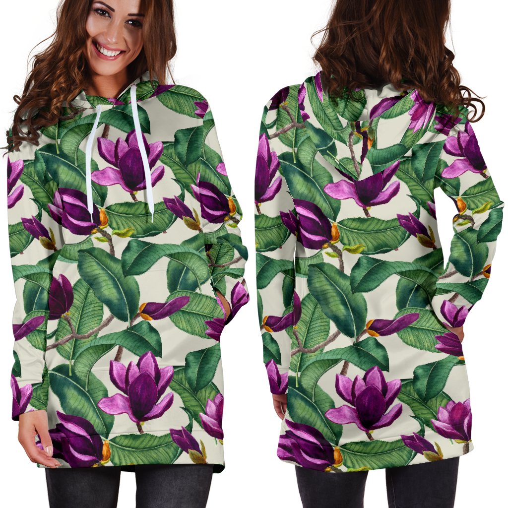 Magnolia Pattern Print Design MAG07 Women Hoodie Dress