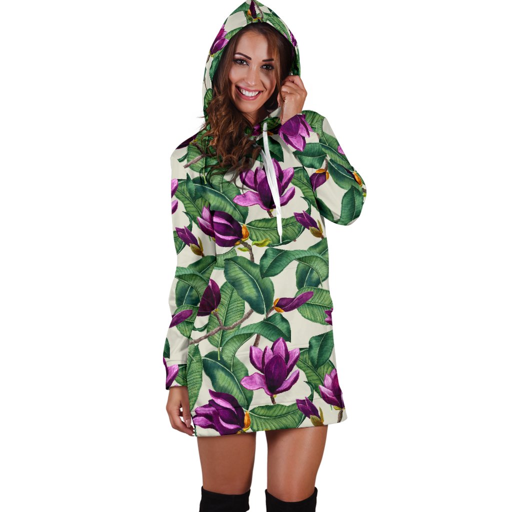 Magnolia Pattern Print Design MAG07 Women Hoodie Dress