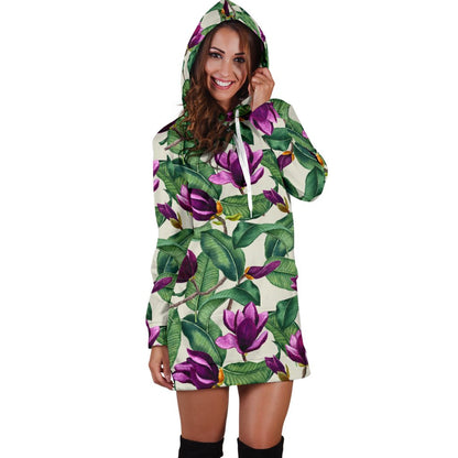 Magnolia Pattern Print Design MAG07 Women Hoodie Dress