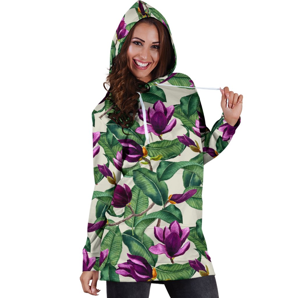 Magnolia Pattern Print Design MAG07 Women Hoodie Dress