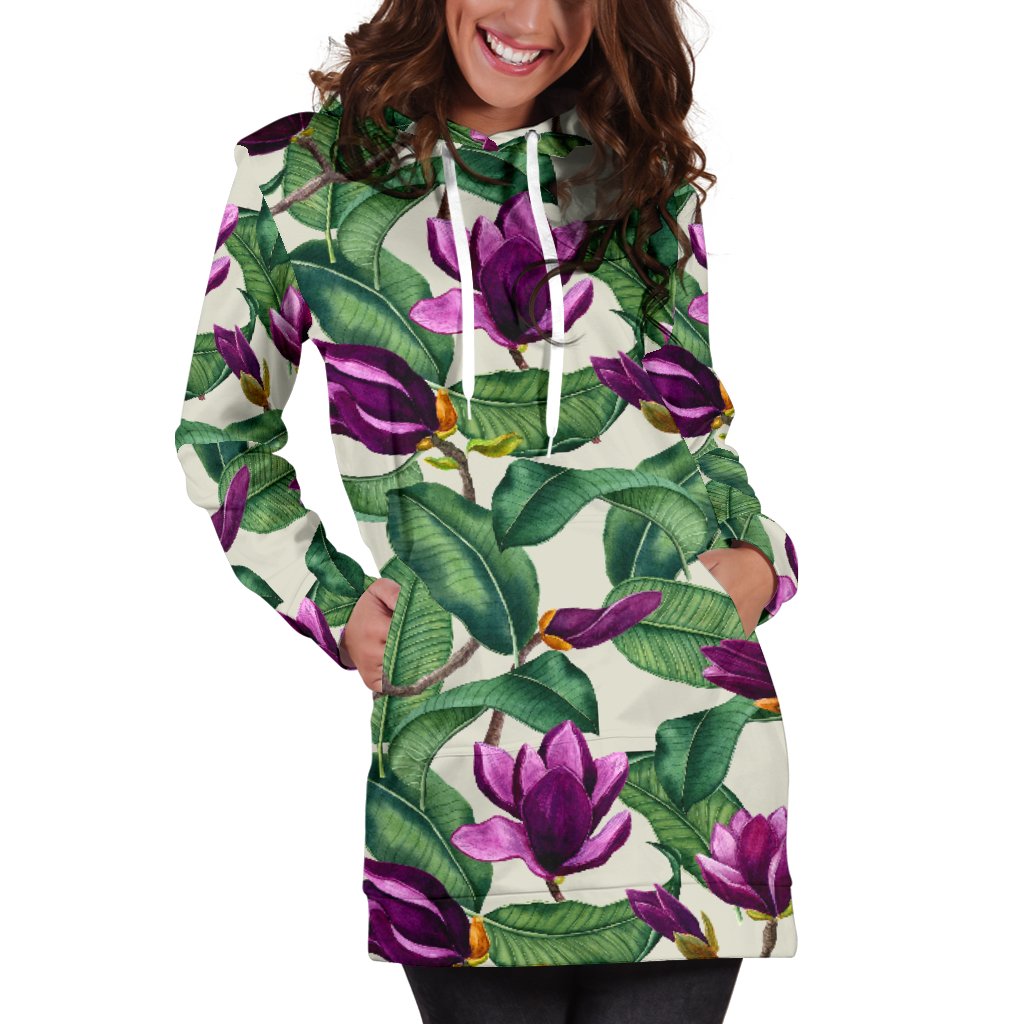 Magnolia Pattern Print Design MAG07 Women Hoodie Dress