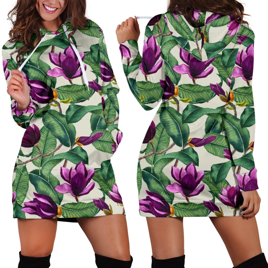 Magnolia Pattern Print Design MAG07 Women Hoodie Dress