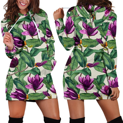 Magnolia Pattern Print Design MAG07 Women Hoodie Dress