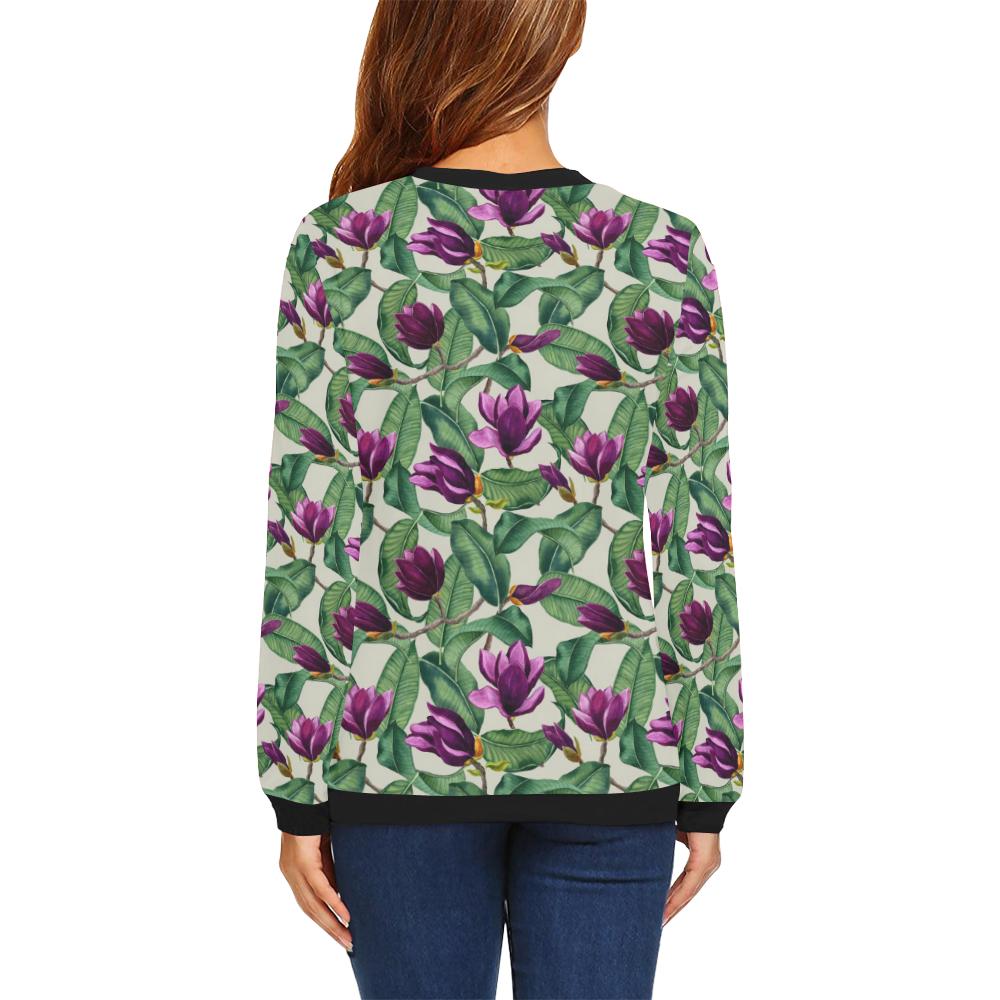Magnolia Pattern Print Design MAG07 Women Long Sleeve Sweatshirt-JorJune