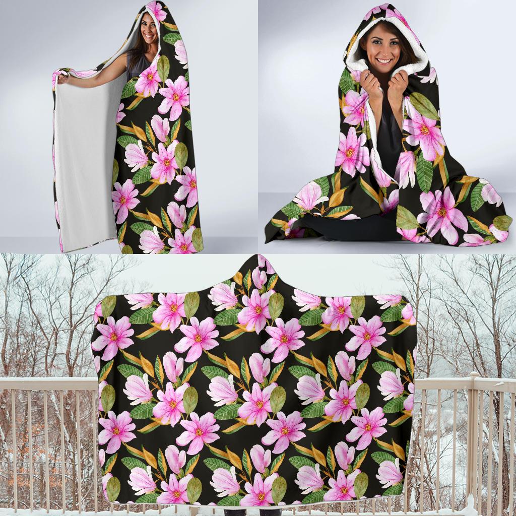 Magnolia Pattern Print Design MAG08 Hooded Blanket-JORJUNE.COM