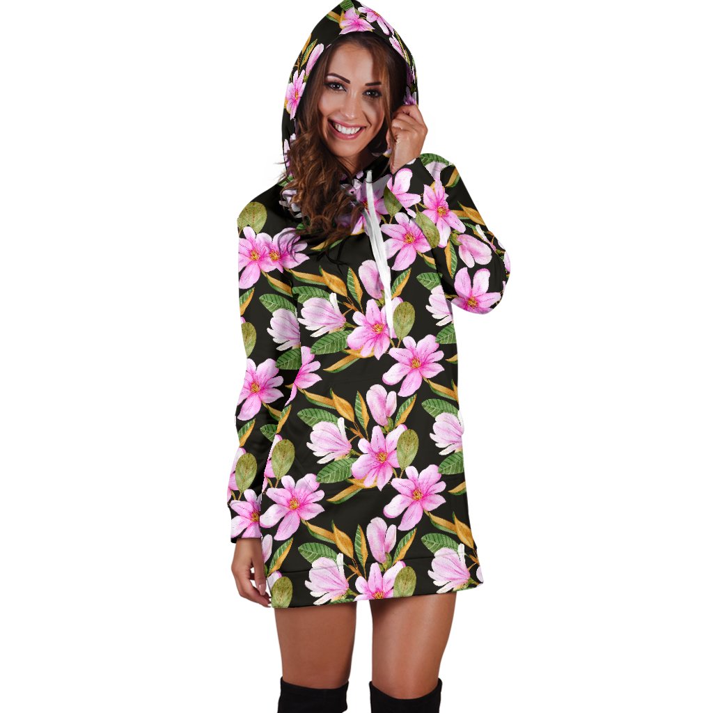 Magnolia Pattern Print Design MAG08 Women Hoodie Dress