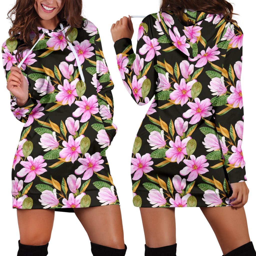 Magnolia Pattern Print Design MAG08 Women Hoodie Dress