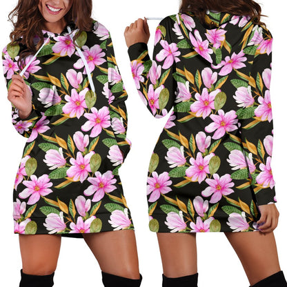 Magnolia Pattern Print Design MAG08 Women Hoodie Dress