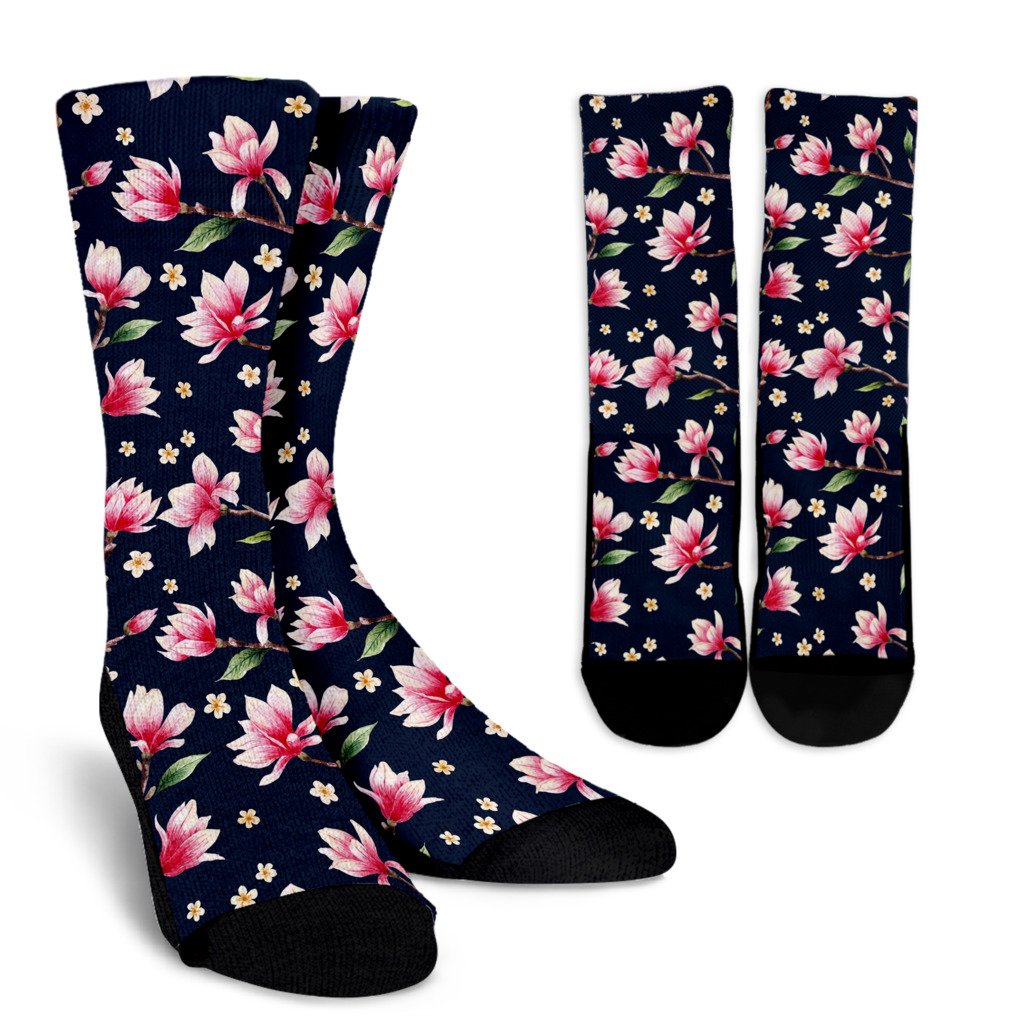 Magnolia Pattern Print Design MAG09 Crew Socks-JORJUNE.COM
