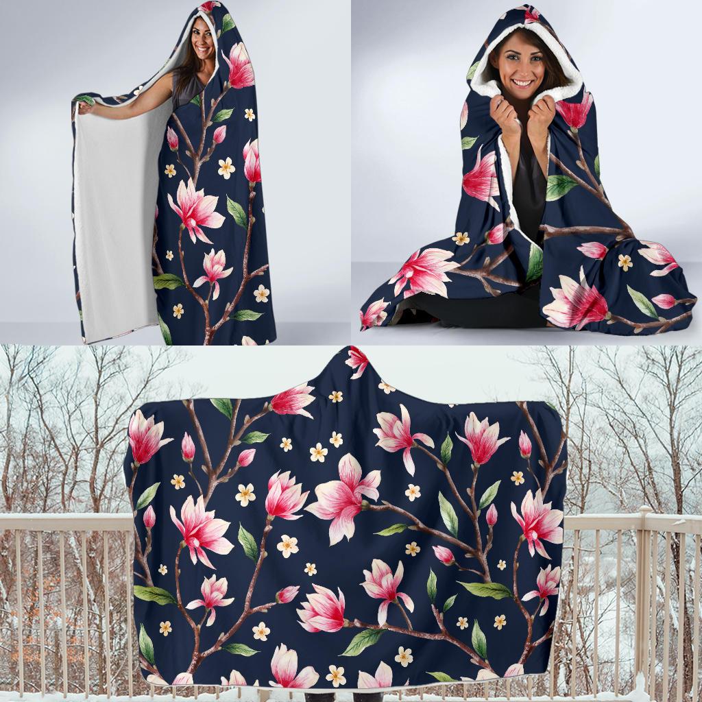 Magnolia Pattern Print Design MAG09 Hooded Blanket-JORJUNE.COM