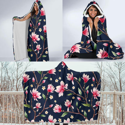 Magnolia Pattern Print Design MAG09 Hooded Blanket-JORJUNE.COM