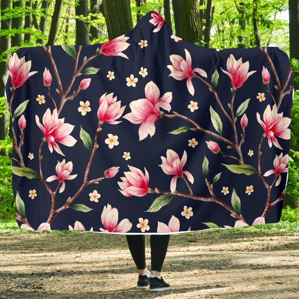 Magnolia Pattern Print Design MAG09 Hooded Blanket-JORJUNE.COM