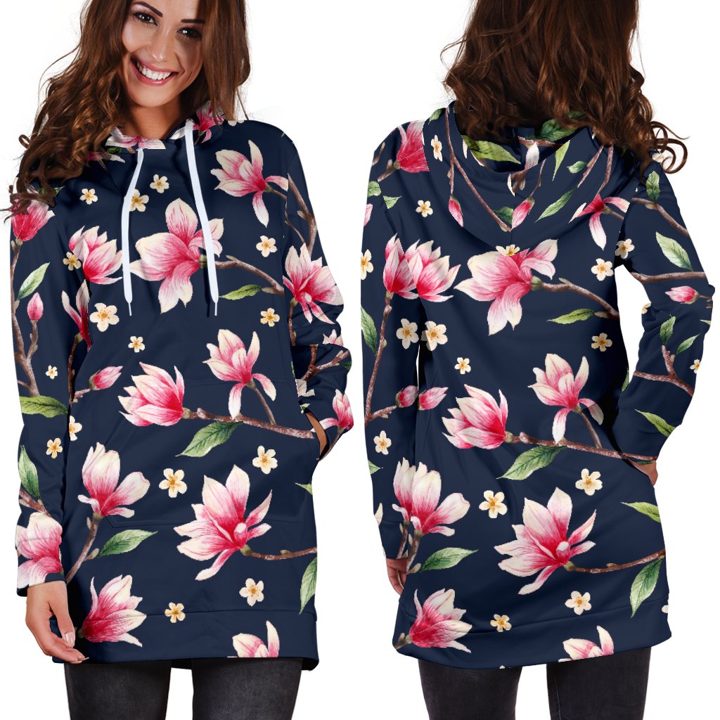 Magnolia Pattern Print Design MAG09 Women Hoodie Dress