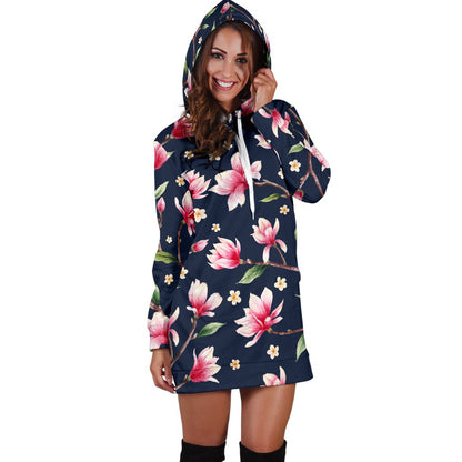 Magnolia Pattern Print Design MAG09 Women Hoodie Dress