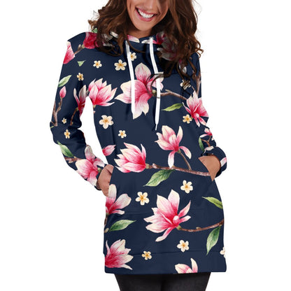 Magnolia Pattern Print Design MAG09 Women Hoodie Dress