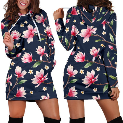 Magnolia Pattern Print Design MAG09 Women Hoodie Dress