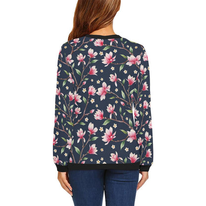 Magnolia Pattern Print Design MAG09 Women Long Sleeve Sweatshirt-JorJune