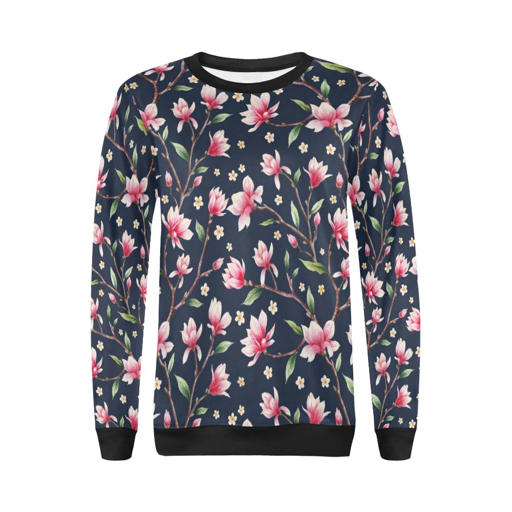 Magnolia Pattern Print Design MAG09 Women Long Sleeve Sweatshirt-JorJune