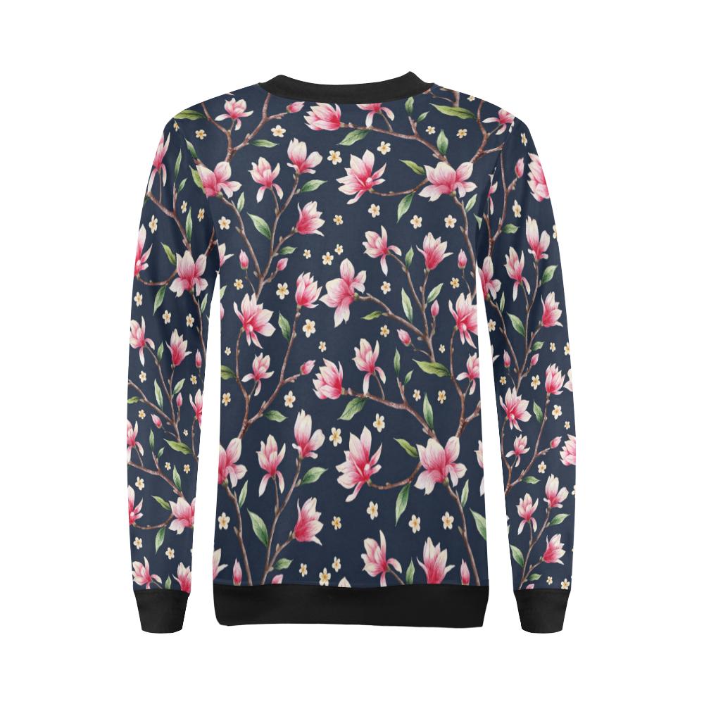 Magnolia Pattern Print Design MAG09 Women Long Sleeve Sweatshirt-JorJune