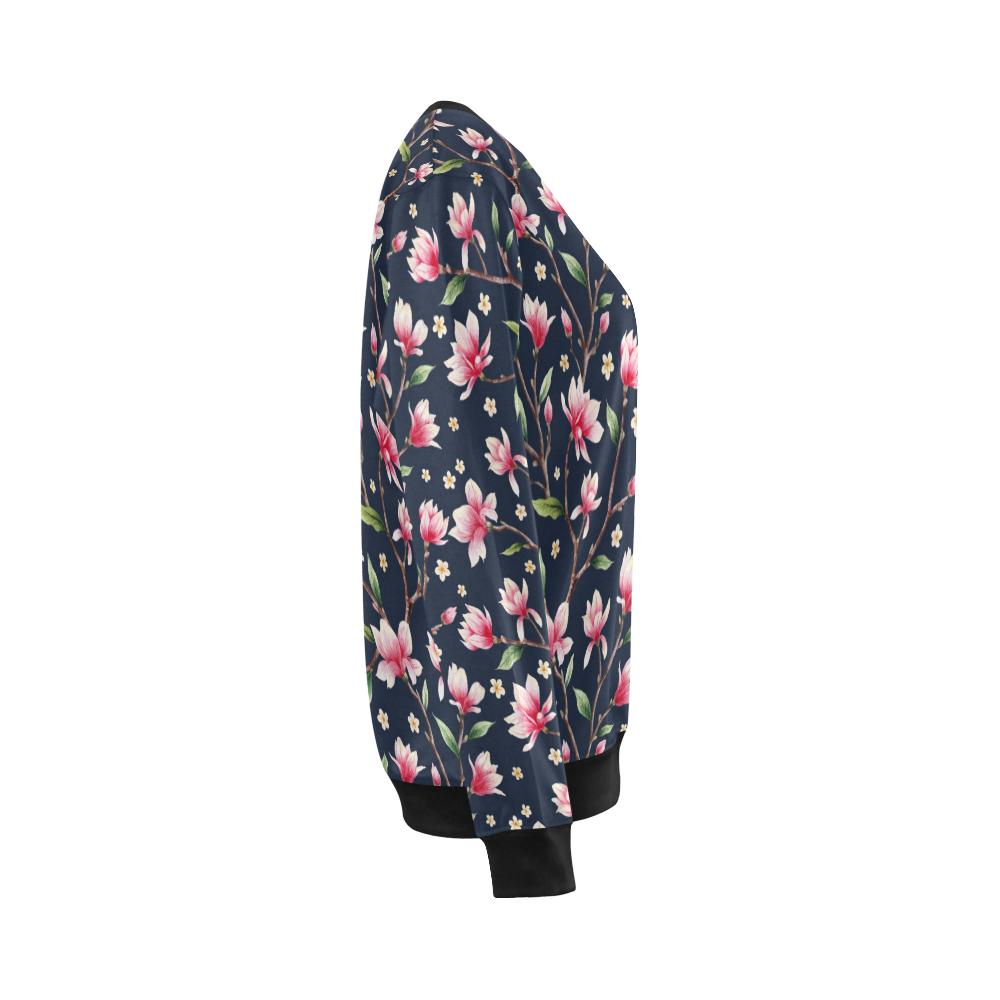 Magnolia Pattern Print Design MAG09 Women Long Sleeve Sweatshirt-JorJune