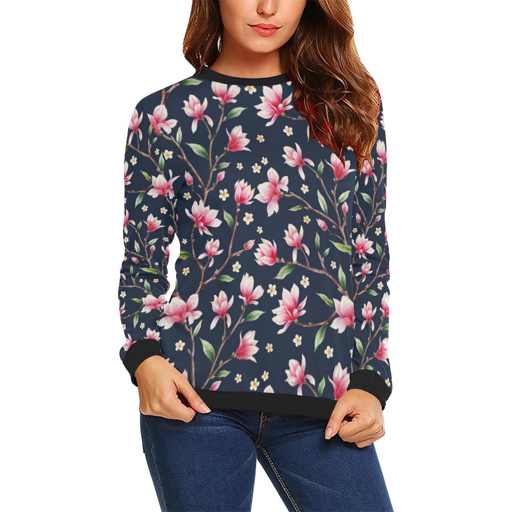 Magnolia Pattern Print Design MAG09 Women Long Sleeve Sweatshirt-JorJune