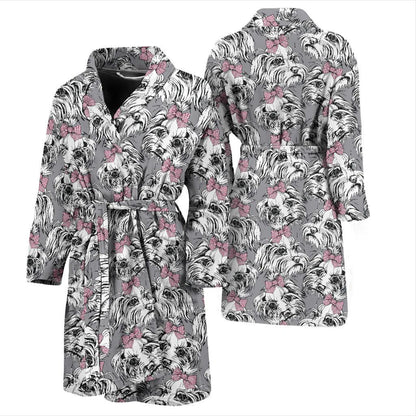 Maltese Pattern Print Design 01 Men Bathrobe-JORJUNE.COM