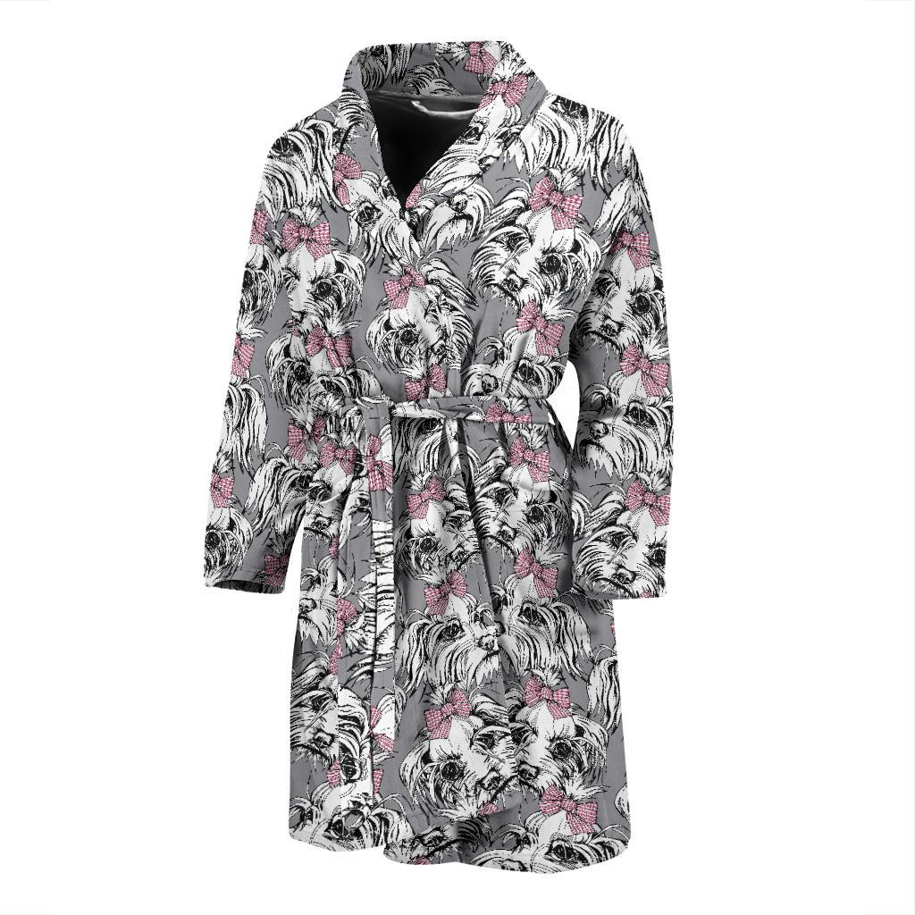 Maltese Pattern Print Design 01 Men Bathrobe-JORJUNE.COM