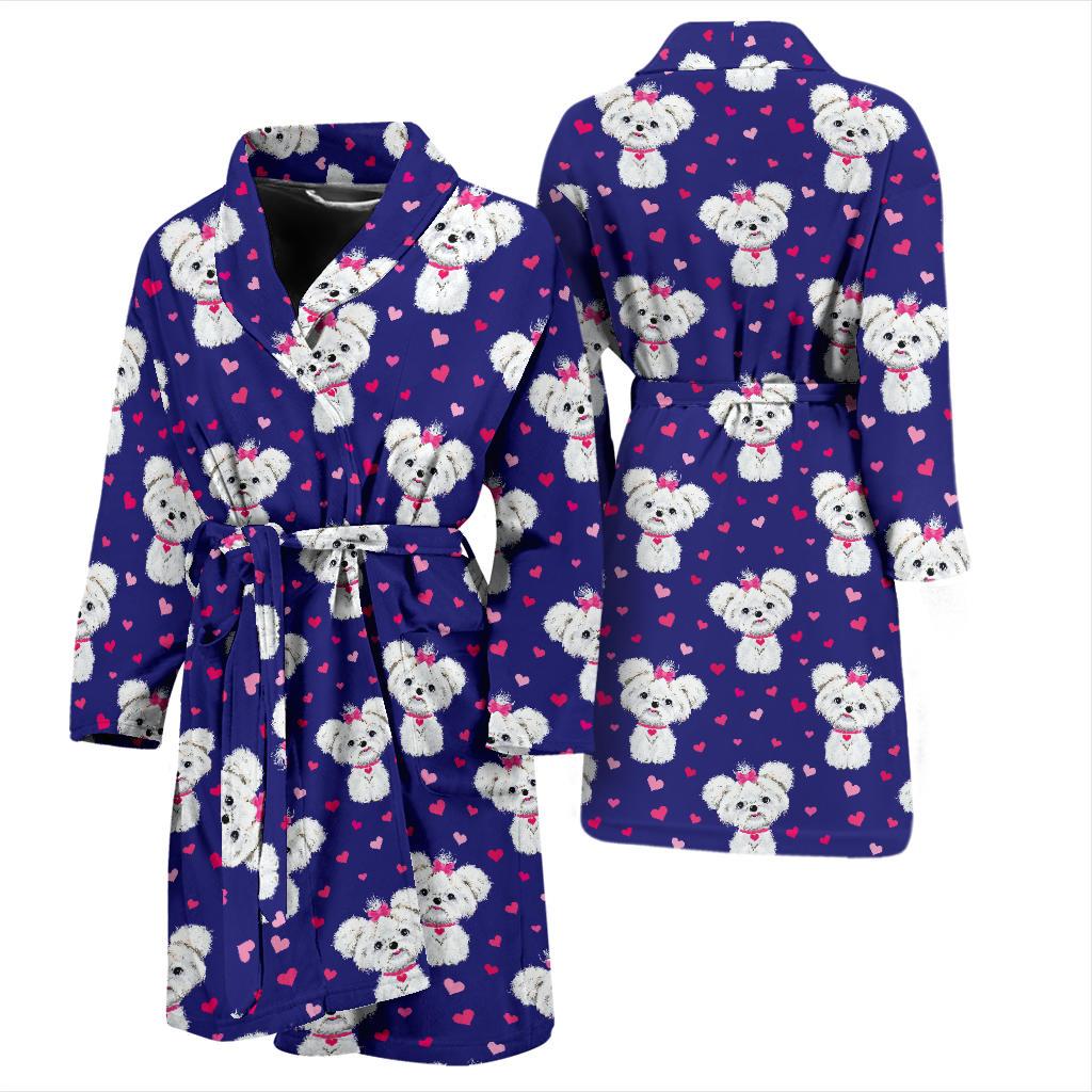Maltese Pattern Print Design 02 Men Bathrobe-JORJUNE.COM