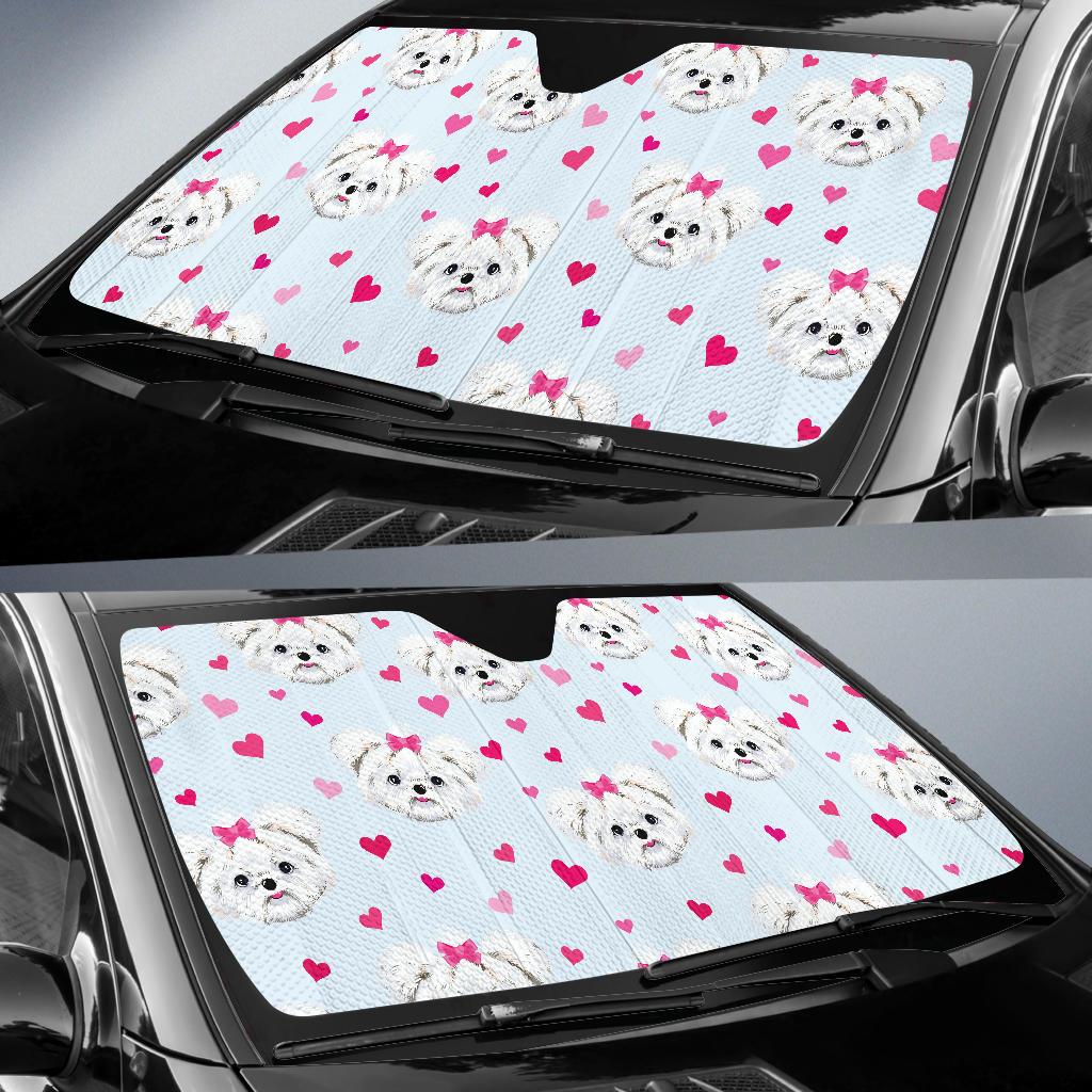 Maltese Pattern Print Design 03 Car Sun Shades-JORJUNE.COM