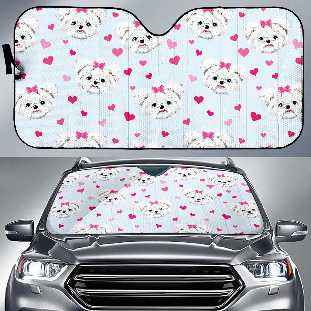 Maltese Pattern Print Design 03 Car Sun Shades-JORJUNE.COM