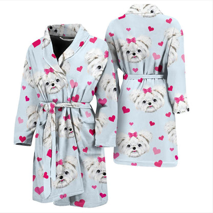 Maltese Pattern Print Design 03 Men Bathrobe-JORJUNE.COM