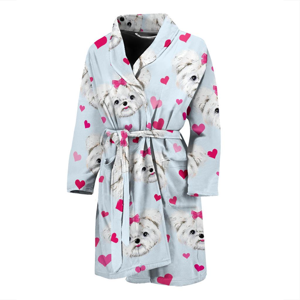 Maltese Pattern Print Design 03 Men Bathrobe-JORJUNE.COM