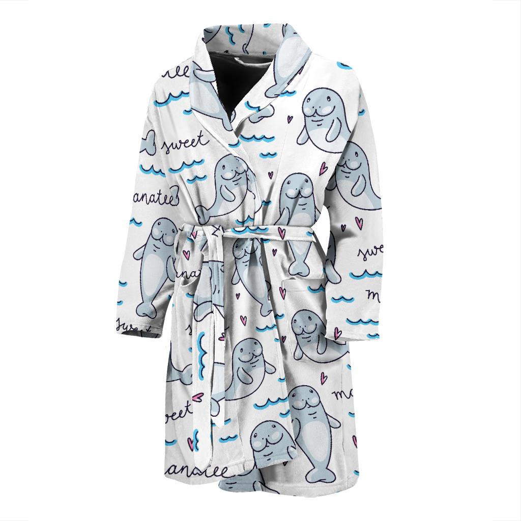 Manatee Baby Pattern Print Design 03 Men Bathrobe-JORJUNE.COM