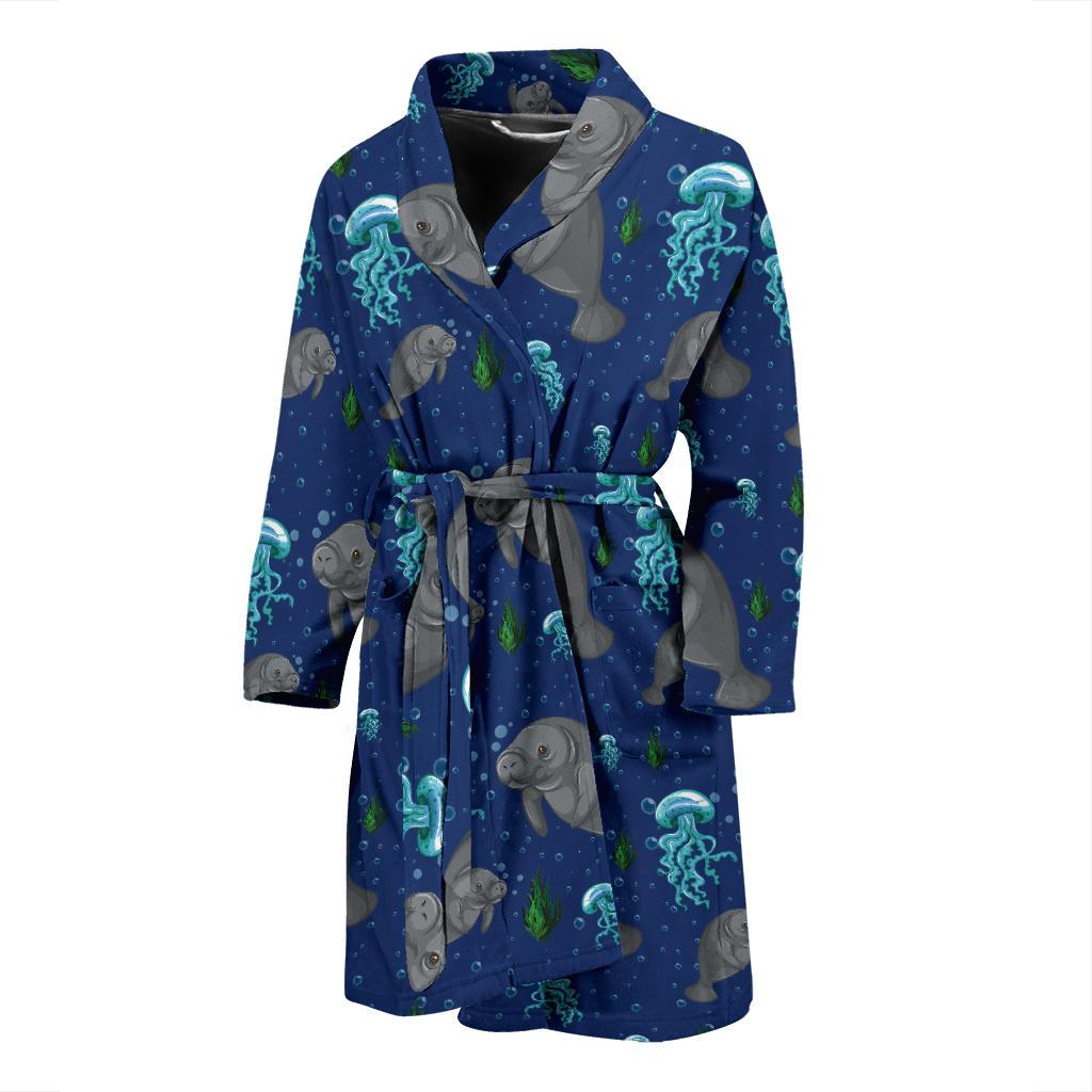 Manatee Pattern Print Design 01 Men Bathrobe-JORJUNE.COM
