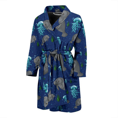 Manatee Pattern Print Design 01 Men Bathrobe-JORJUNE.COM