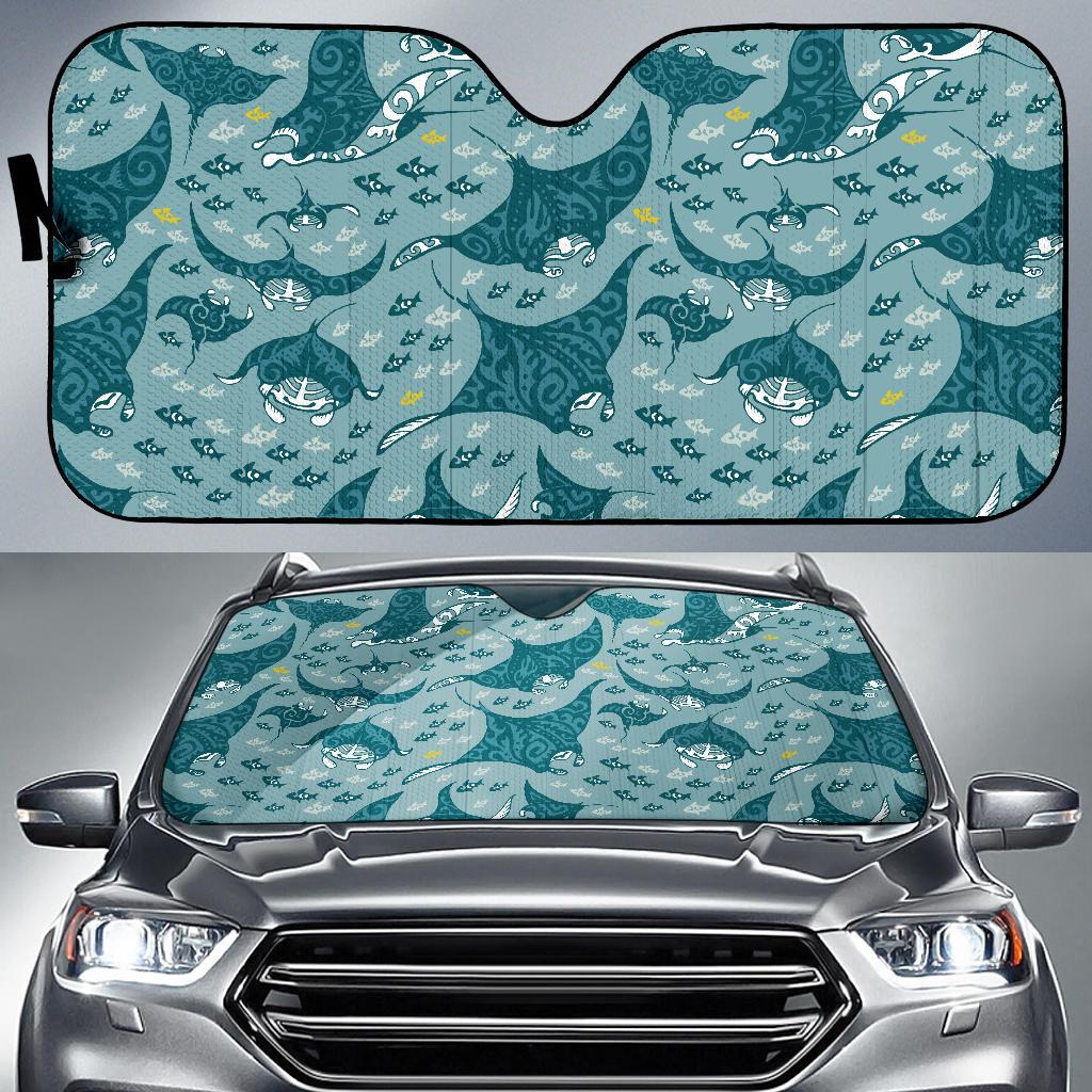 Manta Ray Tribal Pattern Print Design 03 Car Sun Shades-JORJUNE.COM