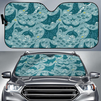 Manta Ray Tribal Pattern Print Design 03 Car Sun Shades-JORJUNE.COM