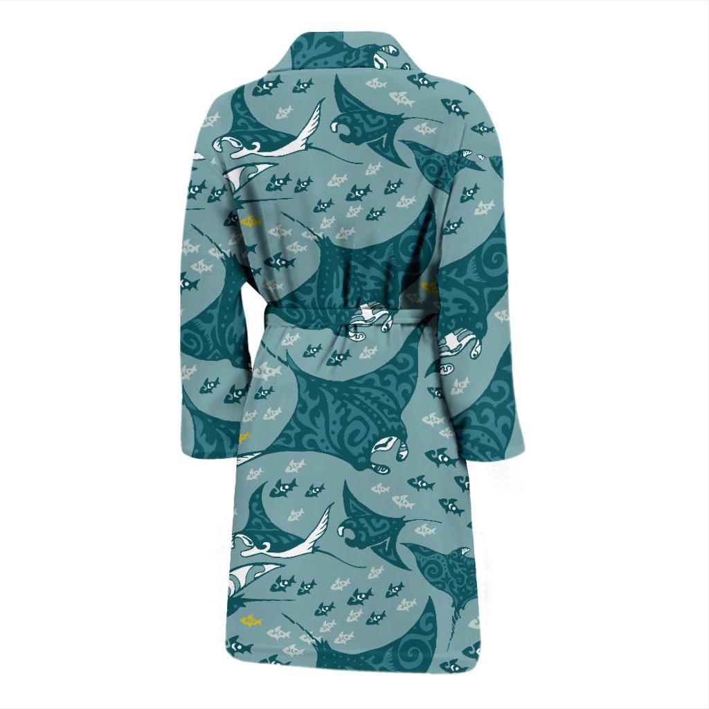 Manta Ray Tribal Pattern Print Design 03 Men Bathrobe-JORJUNE.COM