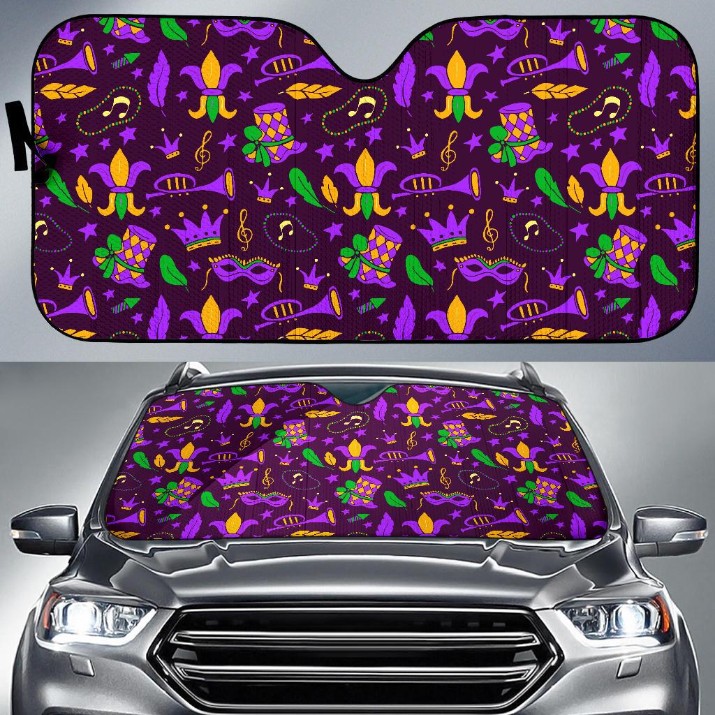 Mardi Gras Pattern Print Design 08 Car Sun Shades-JORJUNE.COM