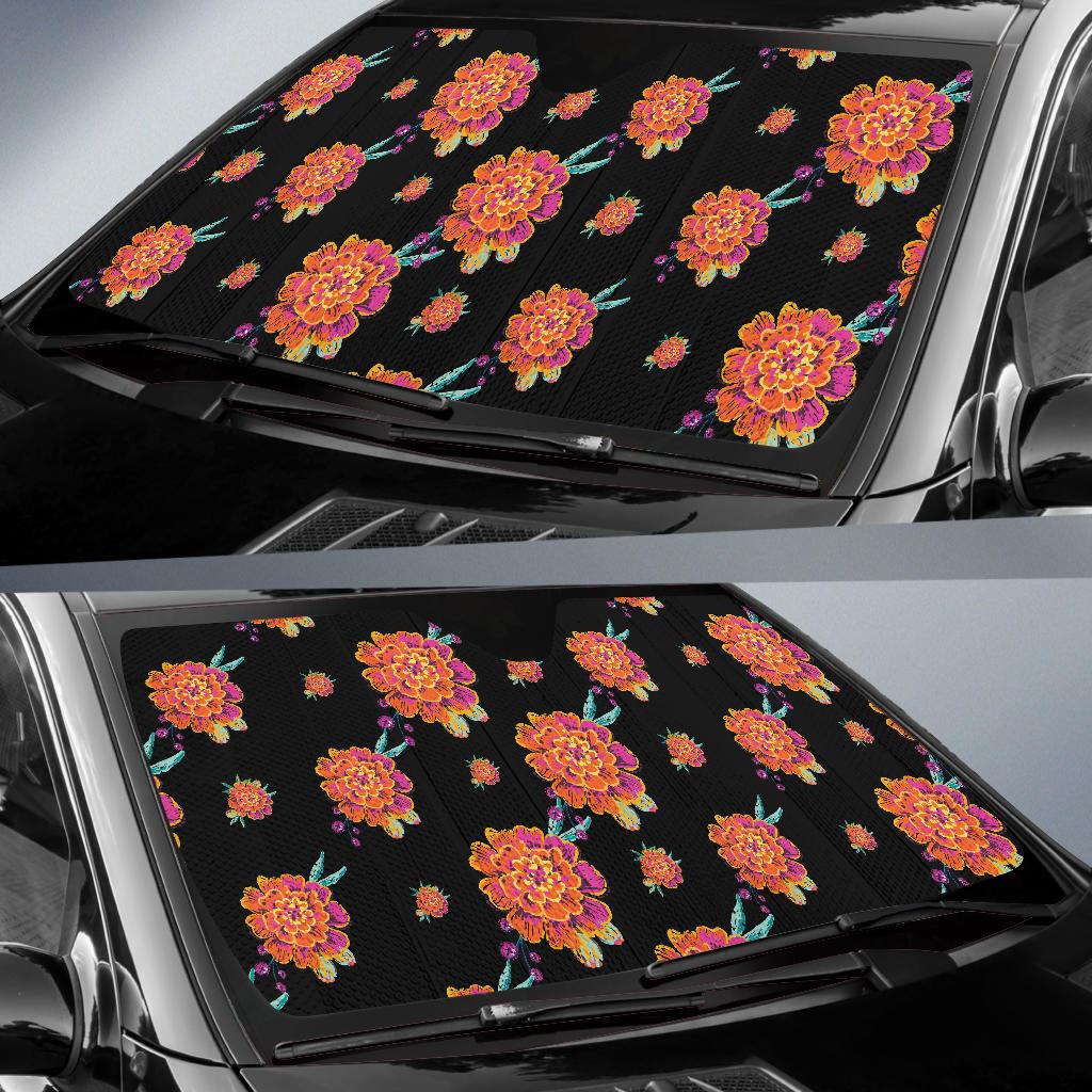 Marigold Pattern Print Design 01 Car Sun Shades-JORJUNE.COM
