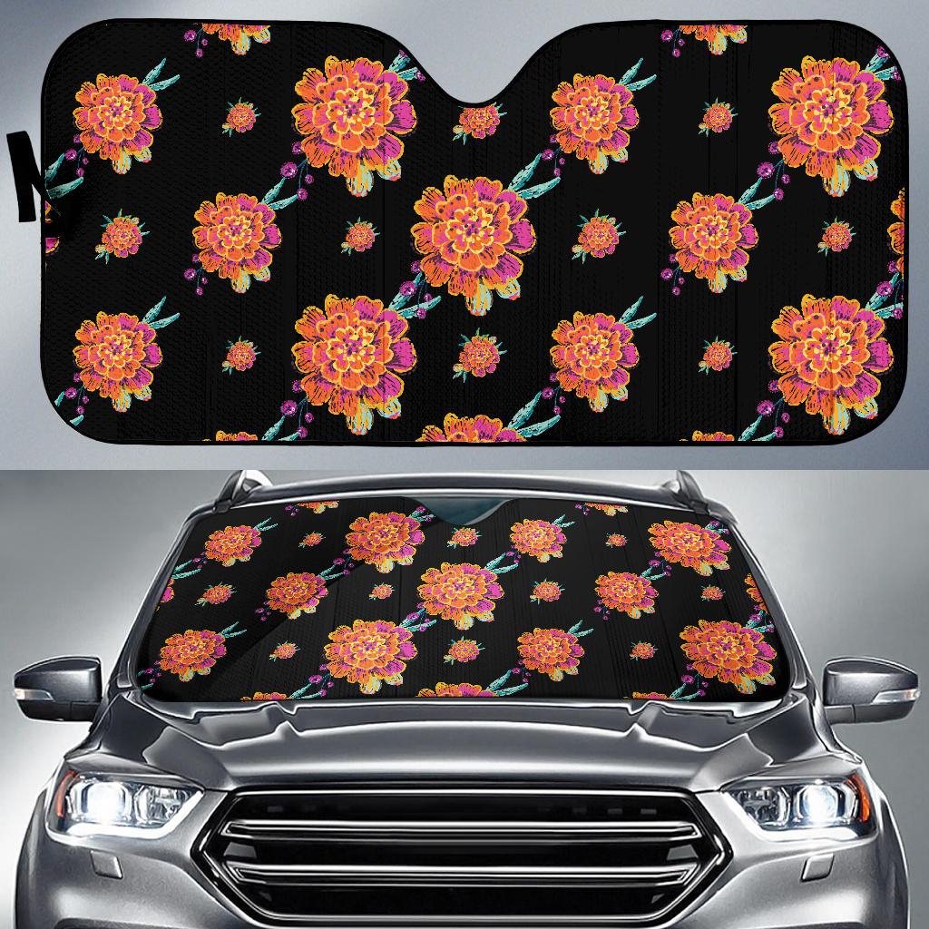 Marigold Pattern Print Design 01 Car Sun Shades-JORJUNE.COM